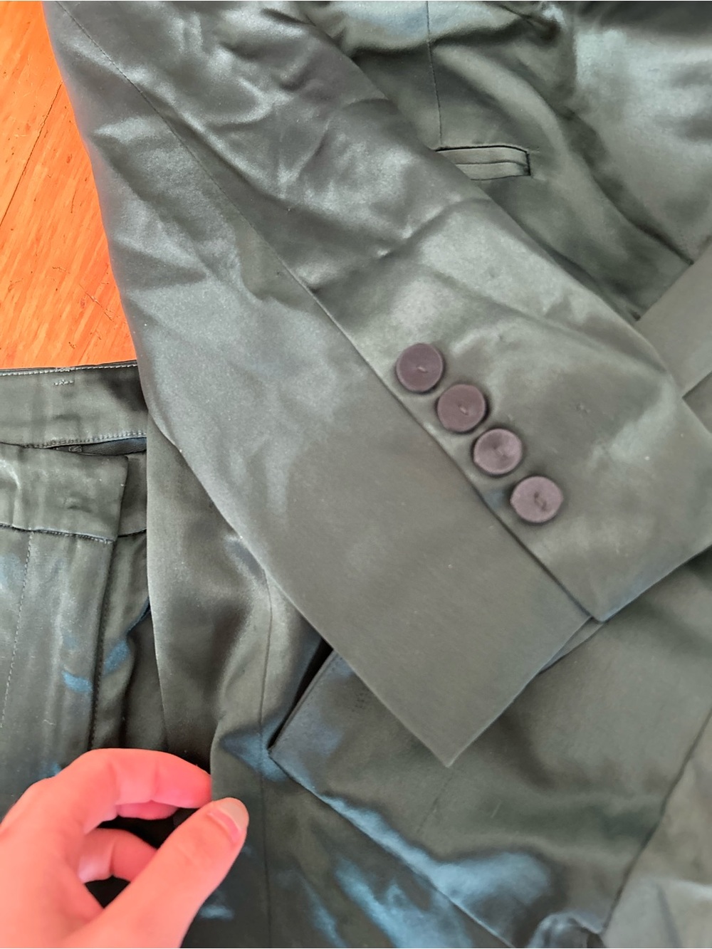 Lattelier Tie-Waist Blazer & Front Slit Trouser Set in Dark Green s/m - Picture 6 of 14